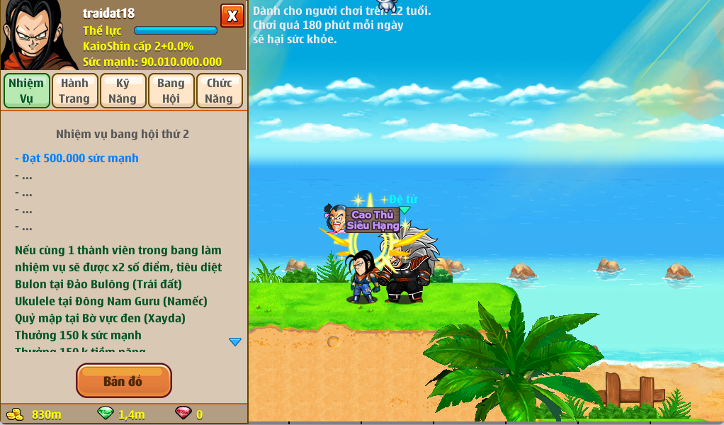Nhiệm vụ chính tuyến game Ngọc Rồng Kaido
